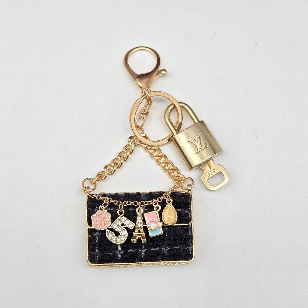 Authentic Louis Vuitton Gold Padlock 🔒 Key Set w/ Unbranded Tweed Bag Charm